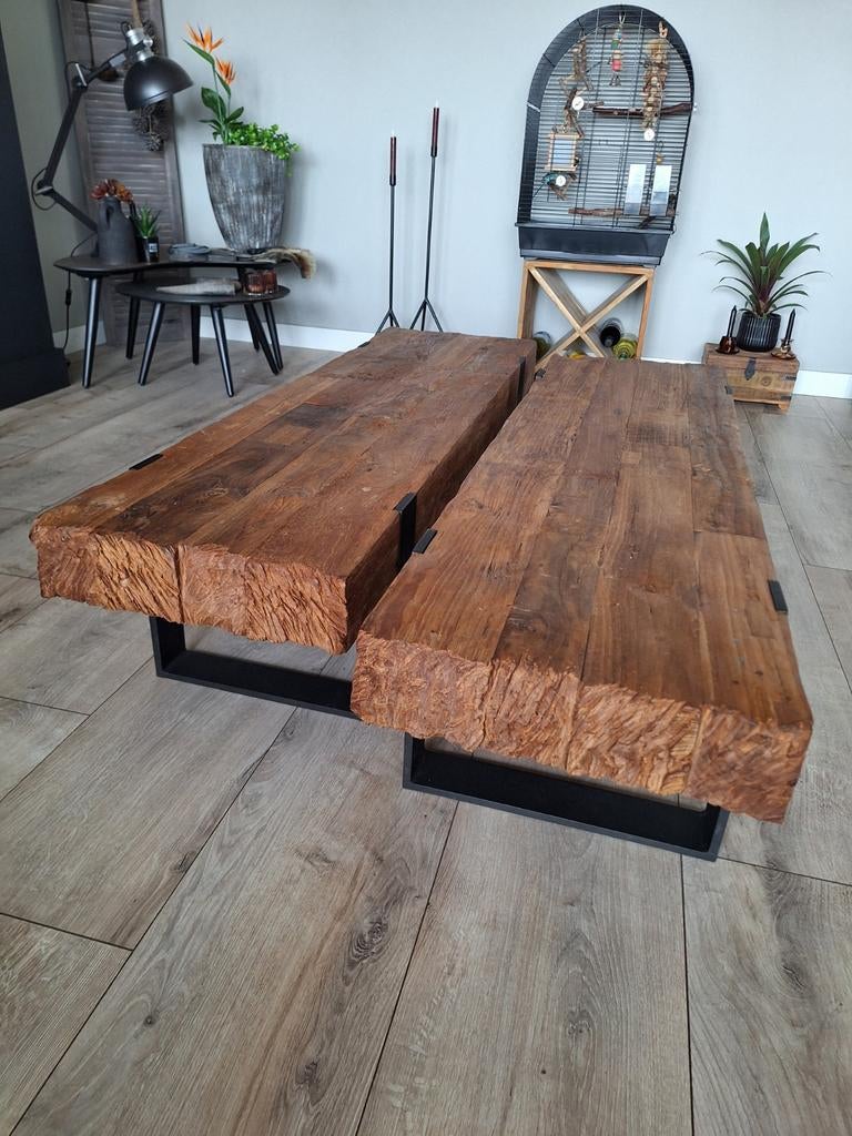 2x stoere TEAK  salontafels als nieuw!, Ophalen, 50 tot 100 cm, Vierkant, Nieuw