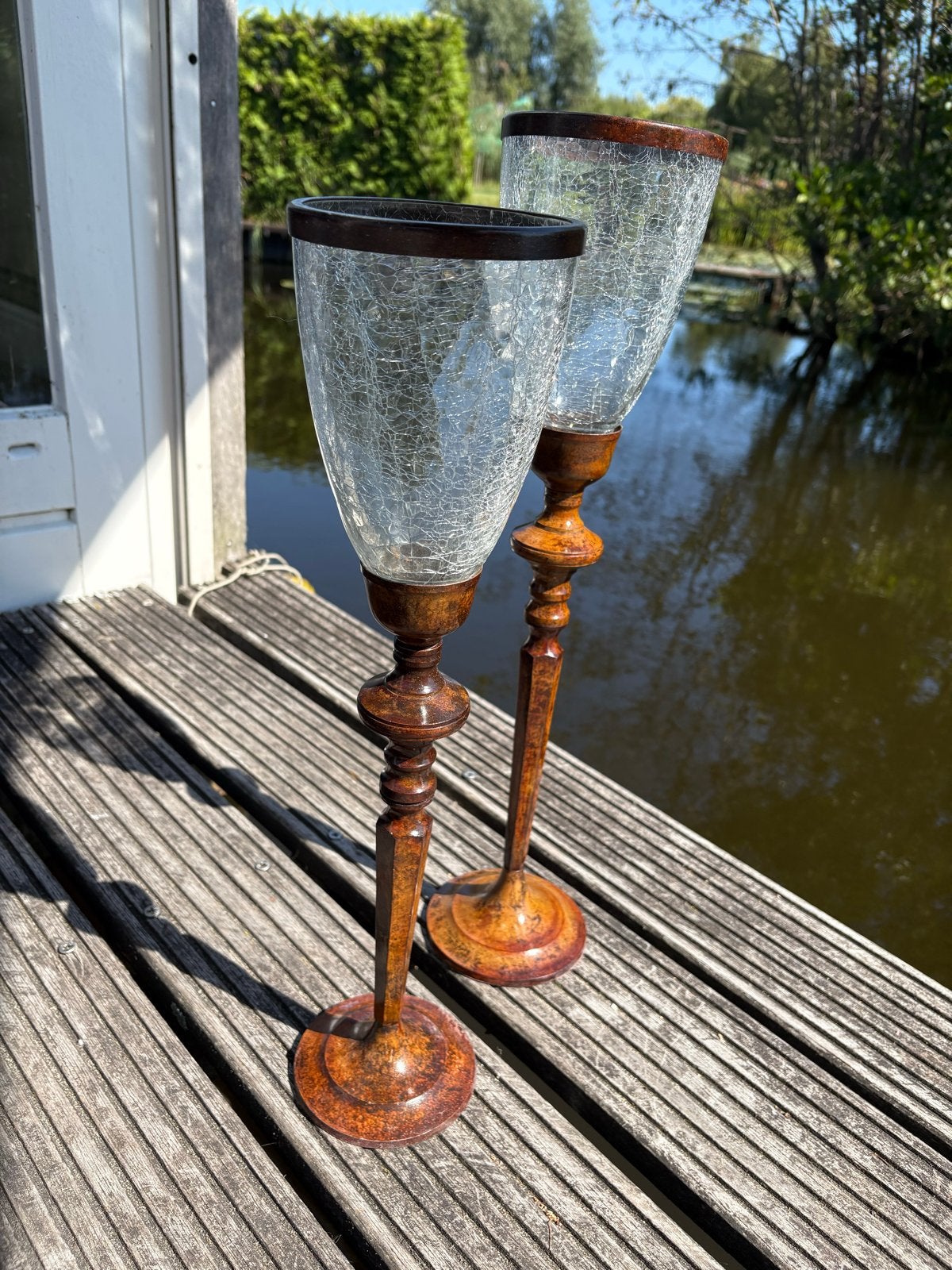 Set van 2 decoratieve kandelaars met craquelé glas, Ophalen, Overige materialen
