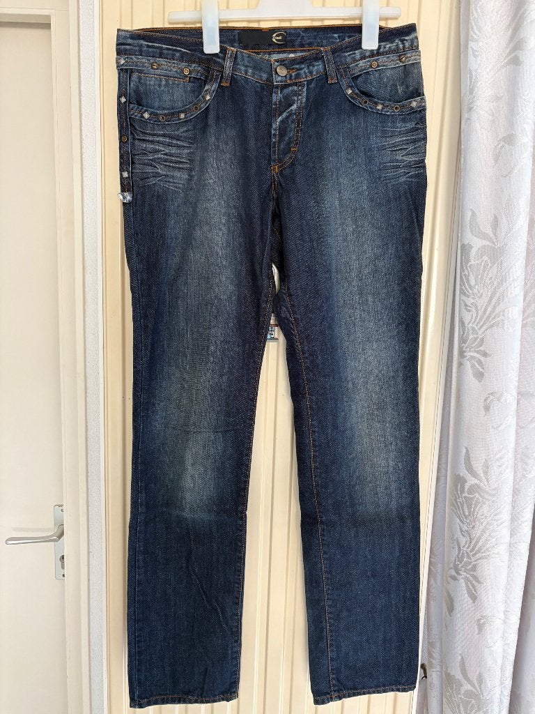 Roberto Cavalli Jeans - Donkerblauw met studs, Kleding | Heren, W36 - W38 (confectie 52/54), Blauw, Ophalen of Verzenden, Zo goed als nieuw