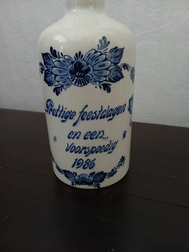 Delfts Blauw Fles 'Prettige Feestdagen 1986' met Dop, Antiek en Kunst, Antiek | Keramiek en Aardewerk, Ophalen of Verzenden