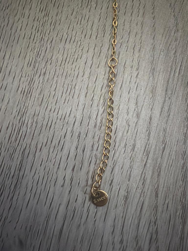 Gouden armband met dubbele ringen en klavertje vier, Staal, Ophalen of Verzenden, Zo goed als nieuw, Met bedels of kralen