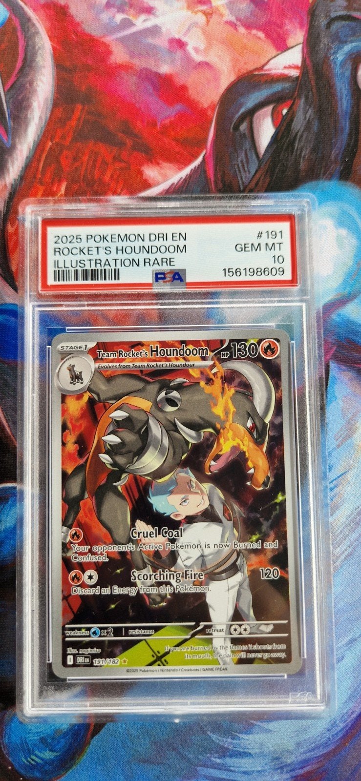 Team Rocket's Houndoom 191/182 PSA 10 Pokemon kaart, Ophalen of Verzenden, Zo goed als nieuw, Losse kaart