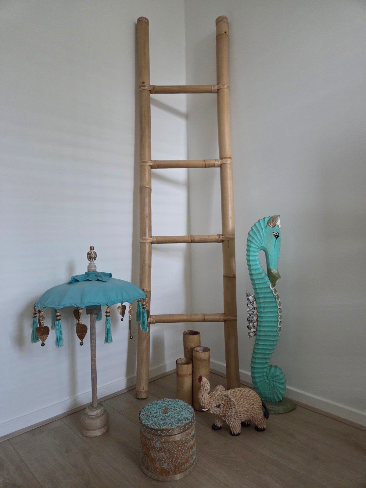 Decoratieve bamboe trap uit Indonesië, Huis en Inrichting, Gebruikt, Beige, Ophalen of Verzenden, Oosters