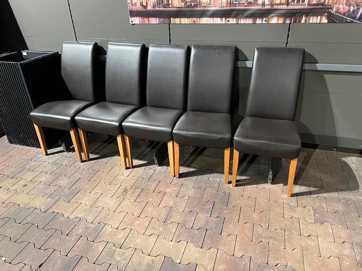 Bruine Kunstleren Stoelen - Set van 5, Gebruikt, Bruin, Niet ingevuld, Vijf, Zes of meer stoelen