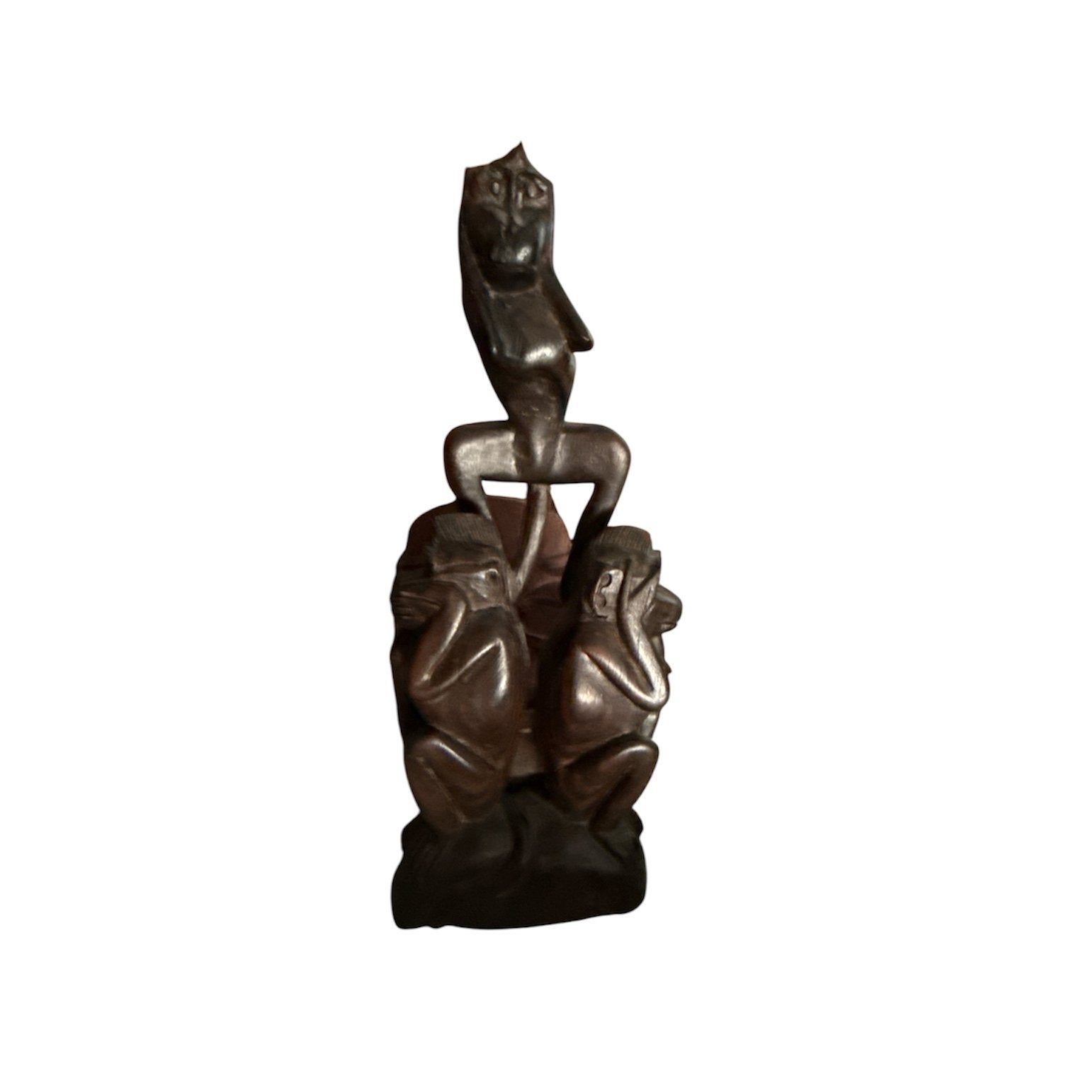Horen, zien en zwijgen - Handgestoken beeldje, Ophalen, 20 - 50 cm, Beeld, Hout