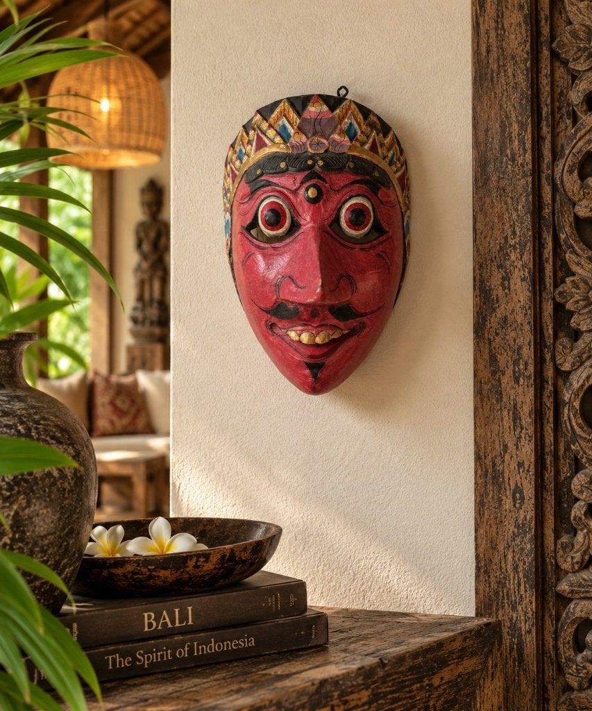 Klein Javaans Topeng-masker – handgesneden hout – Indonesië, Ophalen of Verzenden