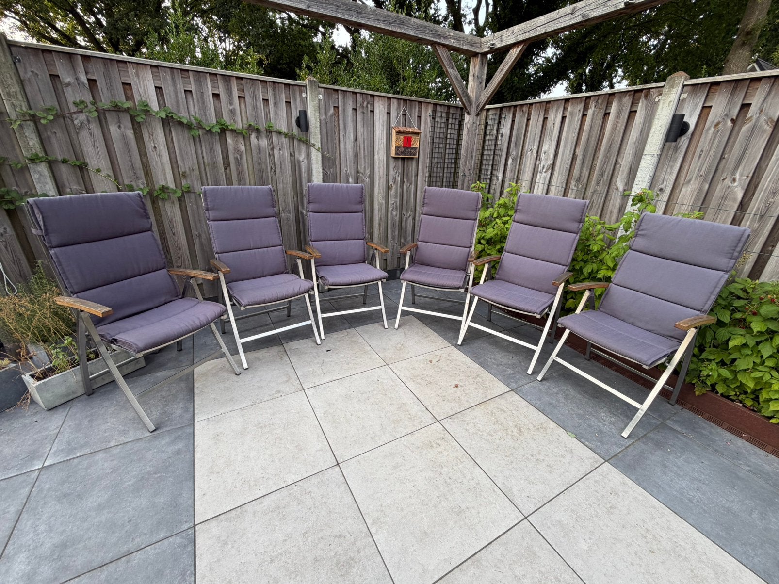 Kings verstelbare tuinstoelen met Hartman kussens, Ophalen, Zo goed als nieuw, Rvs
