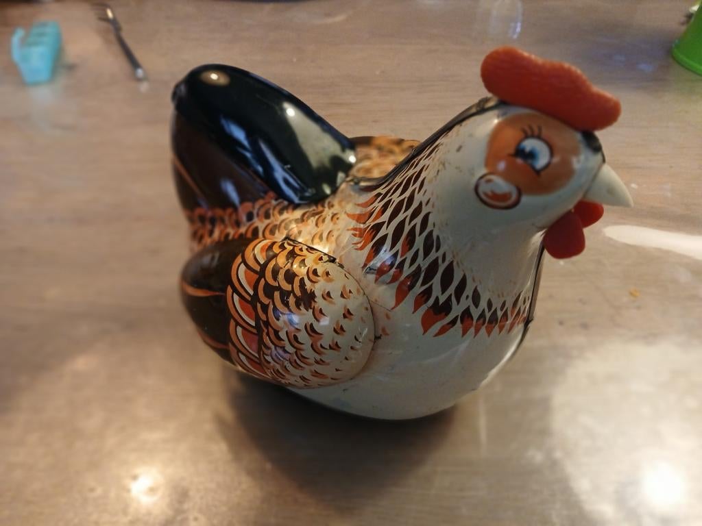 Vintage Blikken Speelgoed Kip - Opwindbaar, Antiek en Kunst, Ophalen of Verzenden