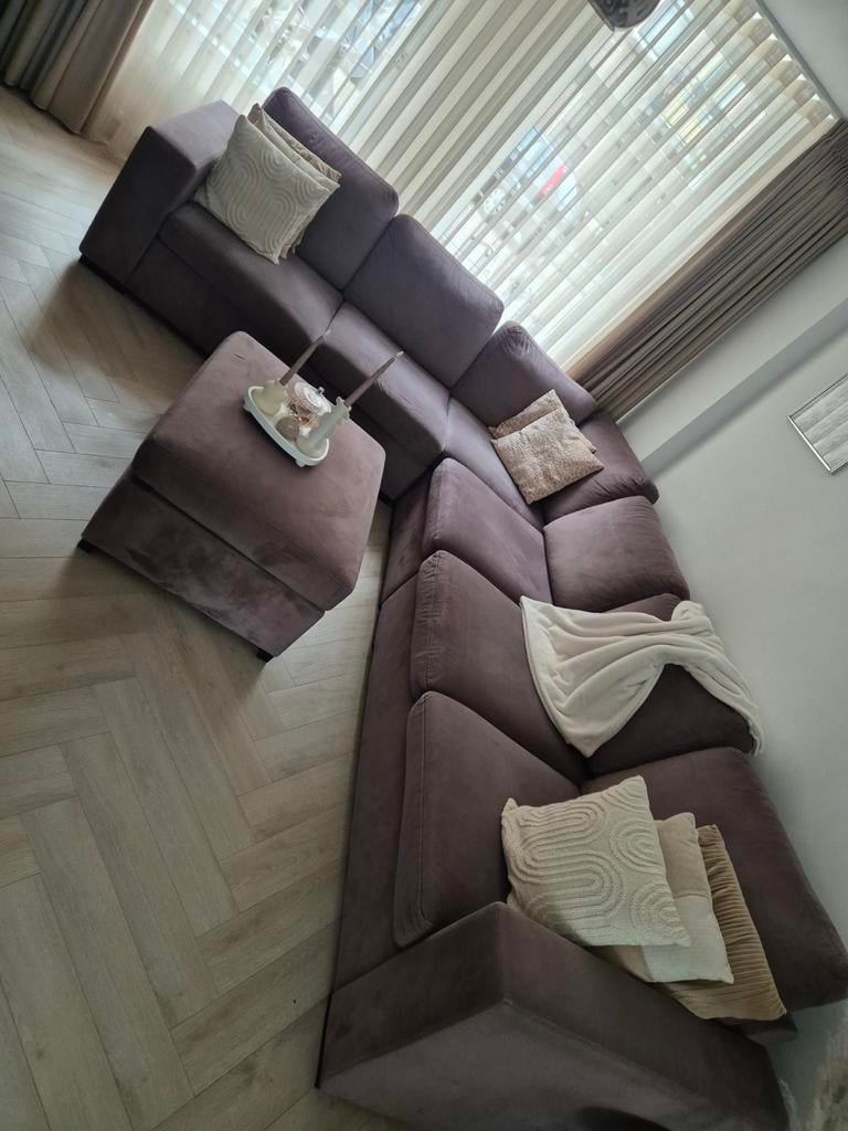 Grote hoekbank met chaise longue en poef, Modern, Comfortabel, Gebruikt, Hoekbank, 300 cm of meer