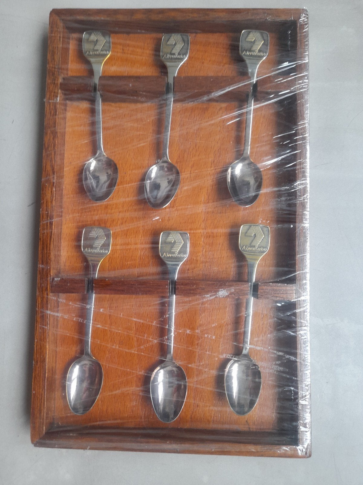 Vintage Set van 6 Verzilverde AbvaKabo FNV Lepeltjes in Hout, Antiek en Kunst, Ophalen