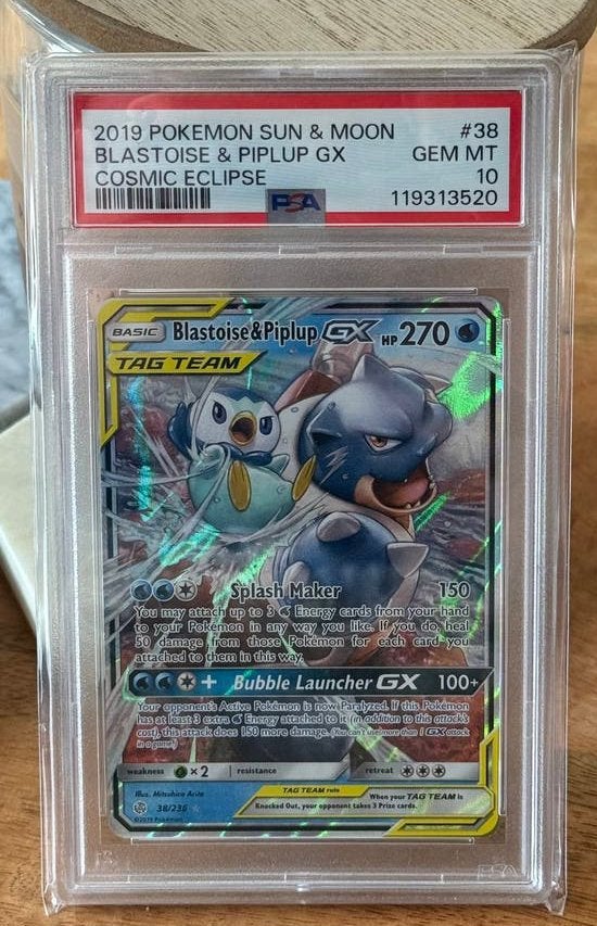 Pokemon | blastoise piplup 38 psa 10 tag team sun&moon ✅✅, Ophalen of Verzenden, Zo goed als nieuw