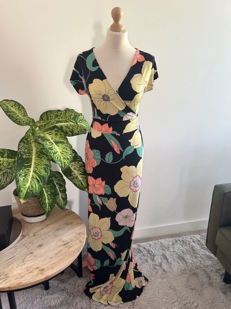 King Louie maat L pastel maxi zomer jurk 3343, Zwart, Maat 42/44 (L), Ophalen of Verzenden, Zo goed als nieuw