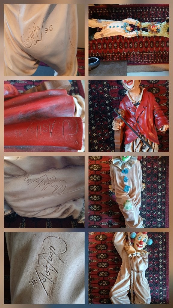 4 Originele Jun Asilo Clown Beelden (1995-1997) Gesigneerd, Ophalen, Gebruikt, Mens