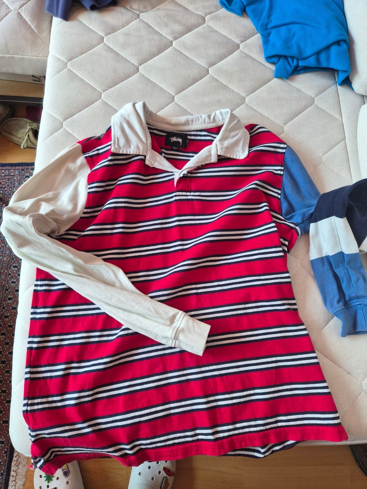 Stussy sweater maat M - Rood, wit en blauw gestreept, Stussy, Ophalen of Verzenden, Gedragen, Meerkleurig