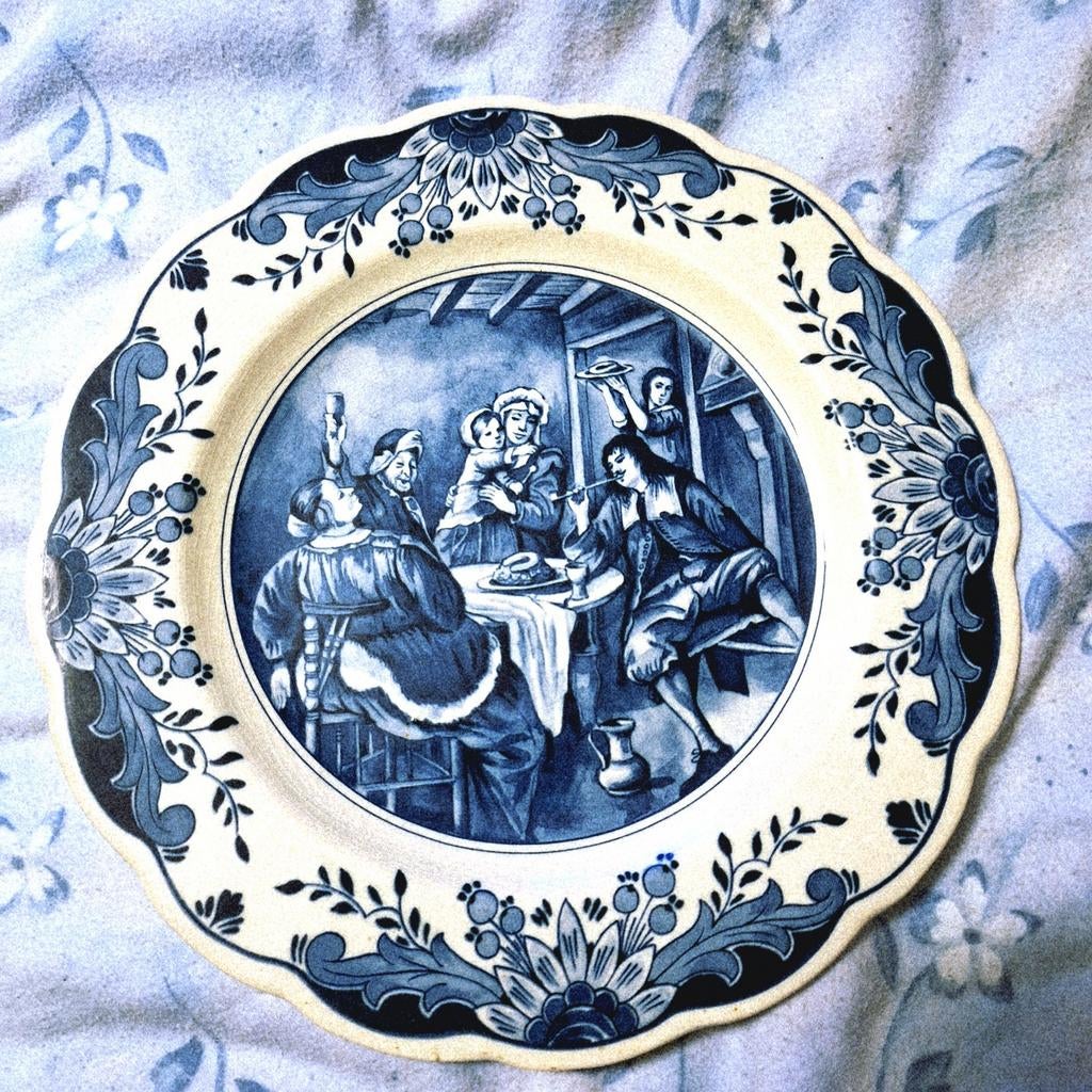 Vintage Delftsblauw borden Regina Holland Jan Steen motief, Ophalen of Verzenden