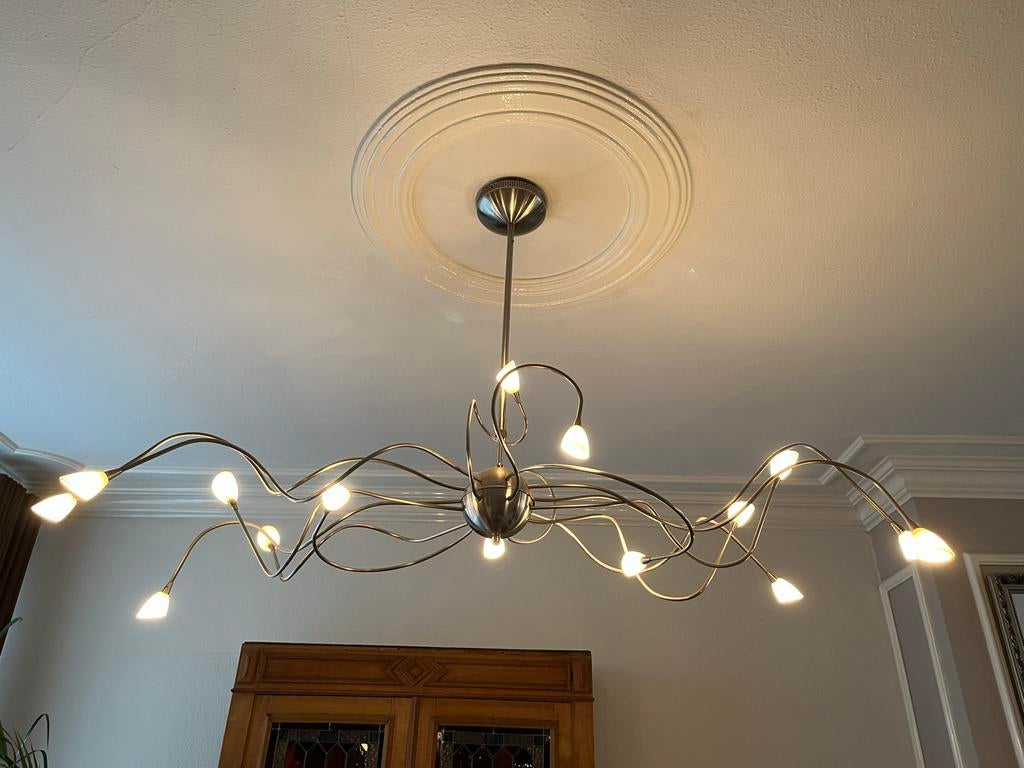 Set van 2 plafondlampen en 1 vloerlamp - modern design, Ophalen, Gebruikt, Metaal