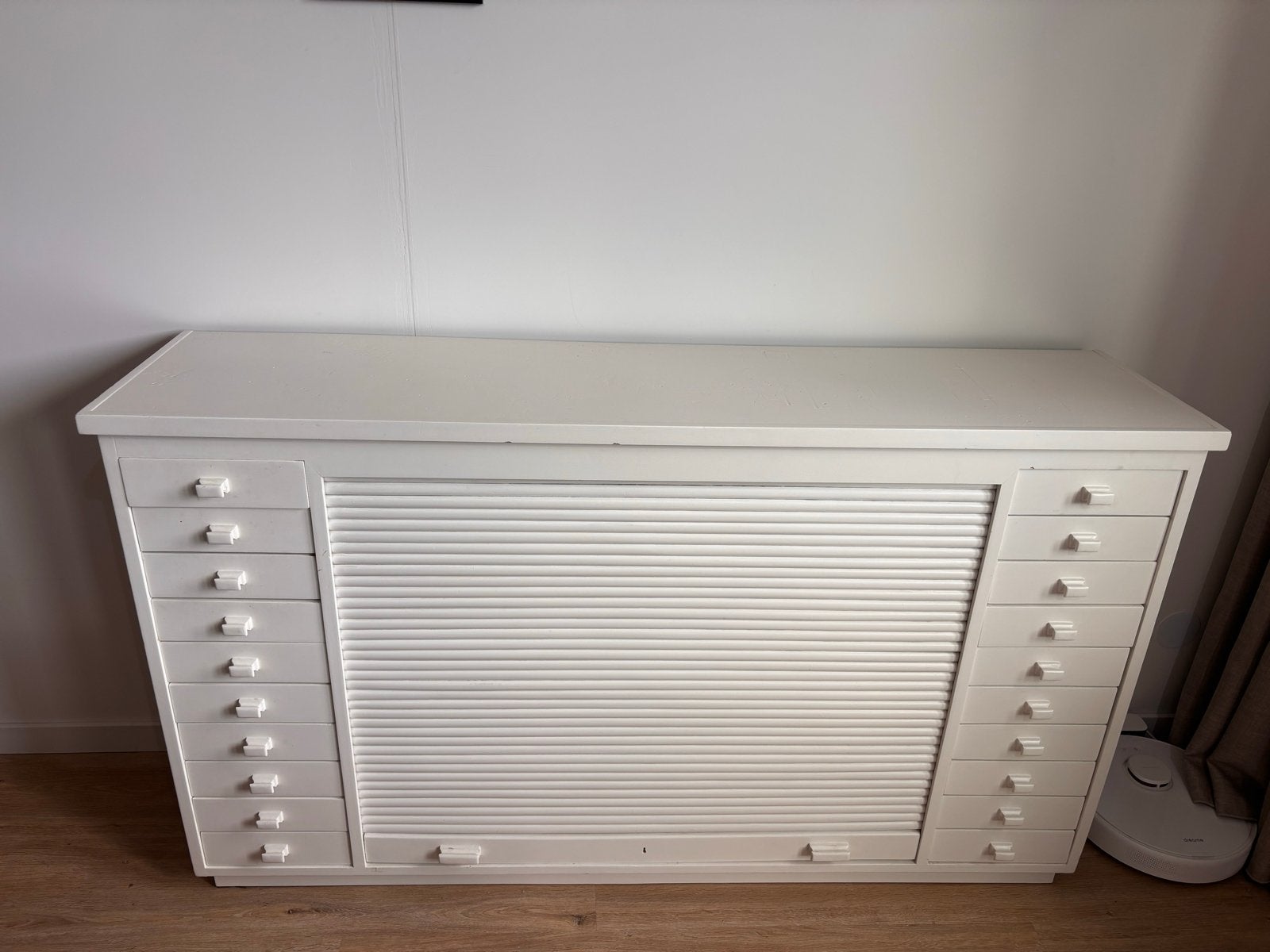 Vintage schoolkast/ladekast met rolluik - 163x40x94 cm, Huis en Inrichting, Ophalen, Gebruikt, 150 tot 200 cm, Met lade(s)