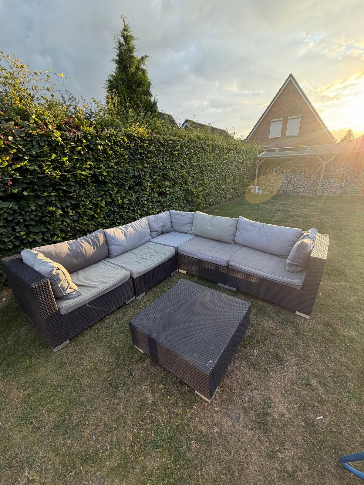 Ruime Wicker Loungeset met kussens, Tuin en Terras, Tuinsets en Loungesets, Gebruikt, Meer dan 8 zitplaatsen, Ophalen of Verzenden