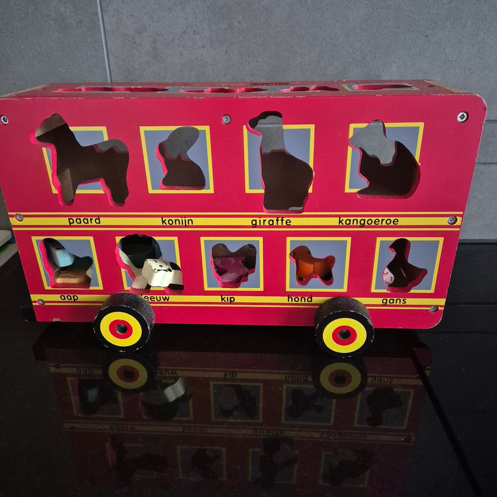 Houten Vormenstoof Bus met Dieren, Ophalen, Gebruikt, Overige typen, Met wieltjes