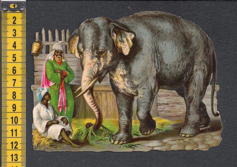Olifant met verzorgers antiek poezieplaatje (605), Ophalen of Verzenden