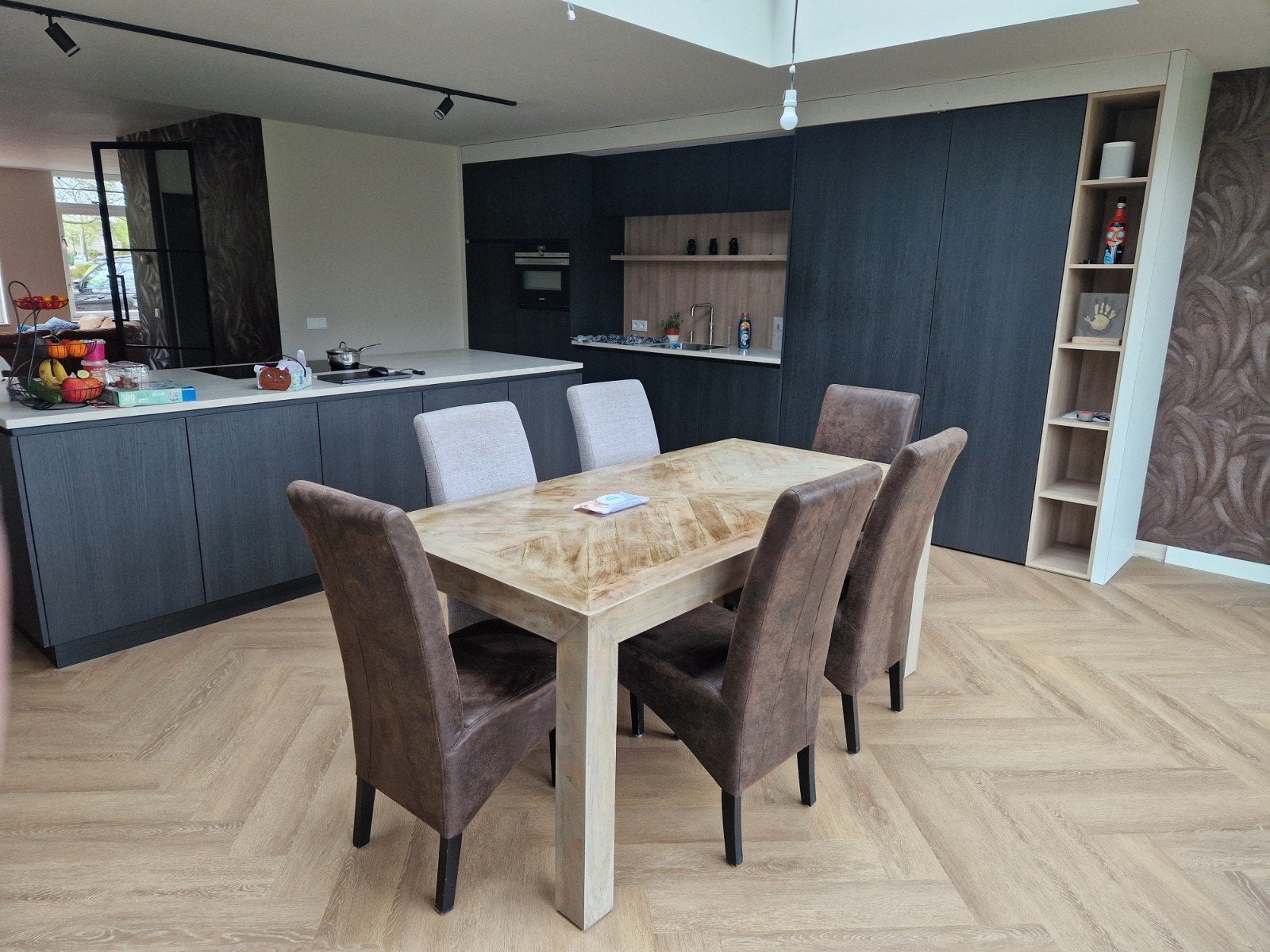 Eettafel met 6 stoelen, Huis en Inrichting, Tafels | Eettafels, Ophalen, Gebruikt, 50 tot 100 cm, Vijf personen of meer