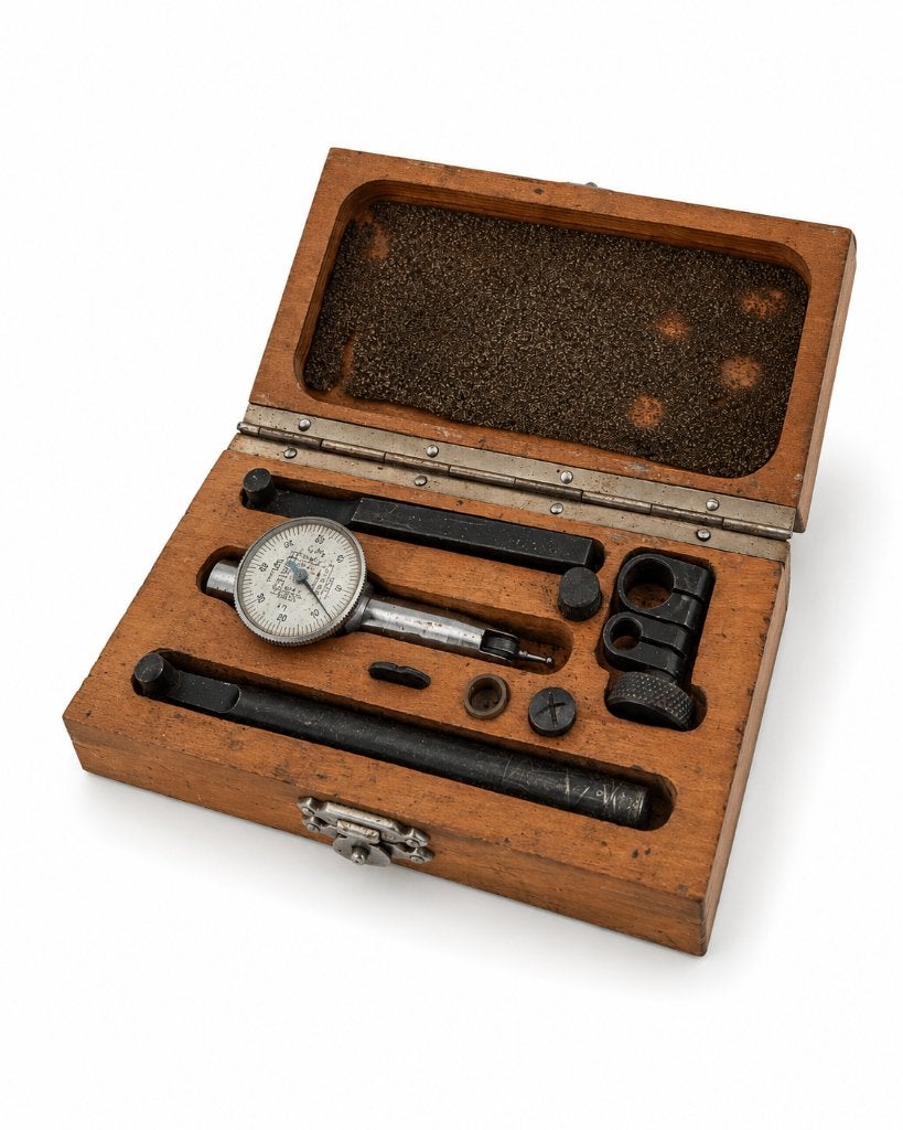 Vintage TESA Meetklok  Tastindicator Set met Houten Koffer