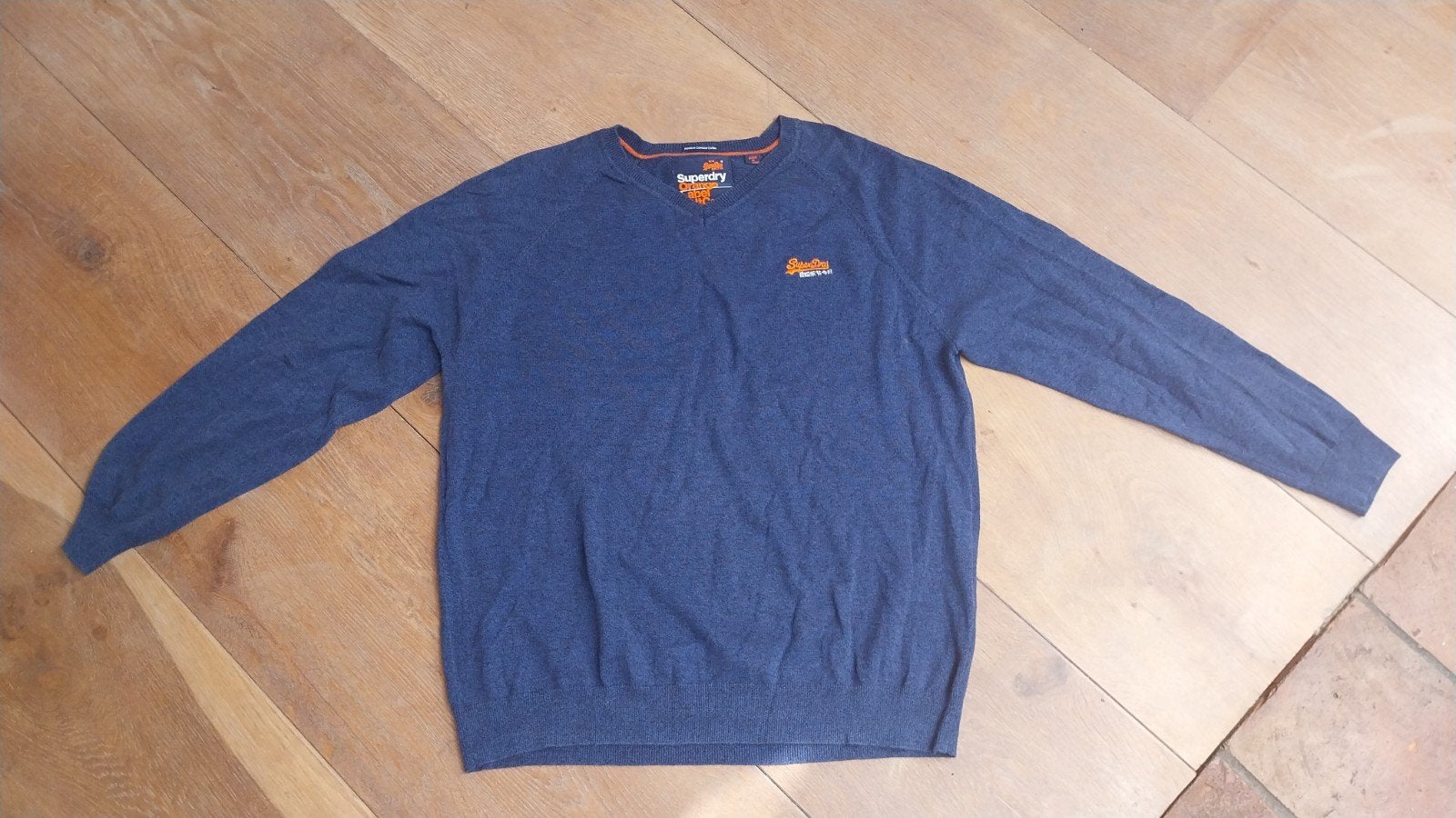 Superdry, blauw katoenen V hals trui, maat XXXL., Blauw, Overige maten, Ophalen of Verzenden, Zo goed als nieuw