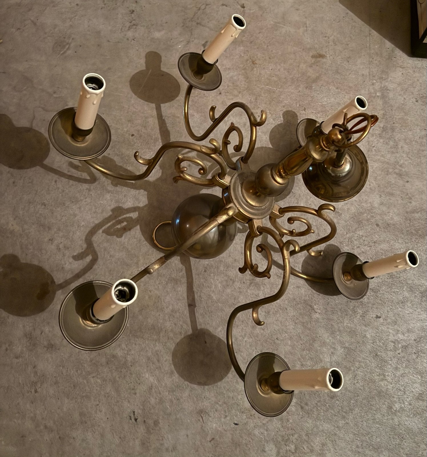 Antieke Messing Kroonluchter met 6 Armen, Ophalen of Verzenden