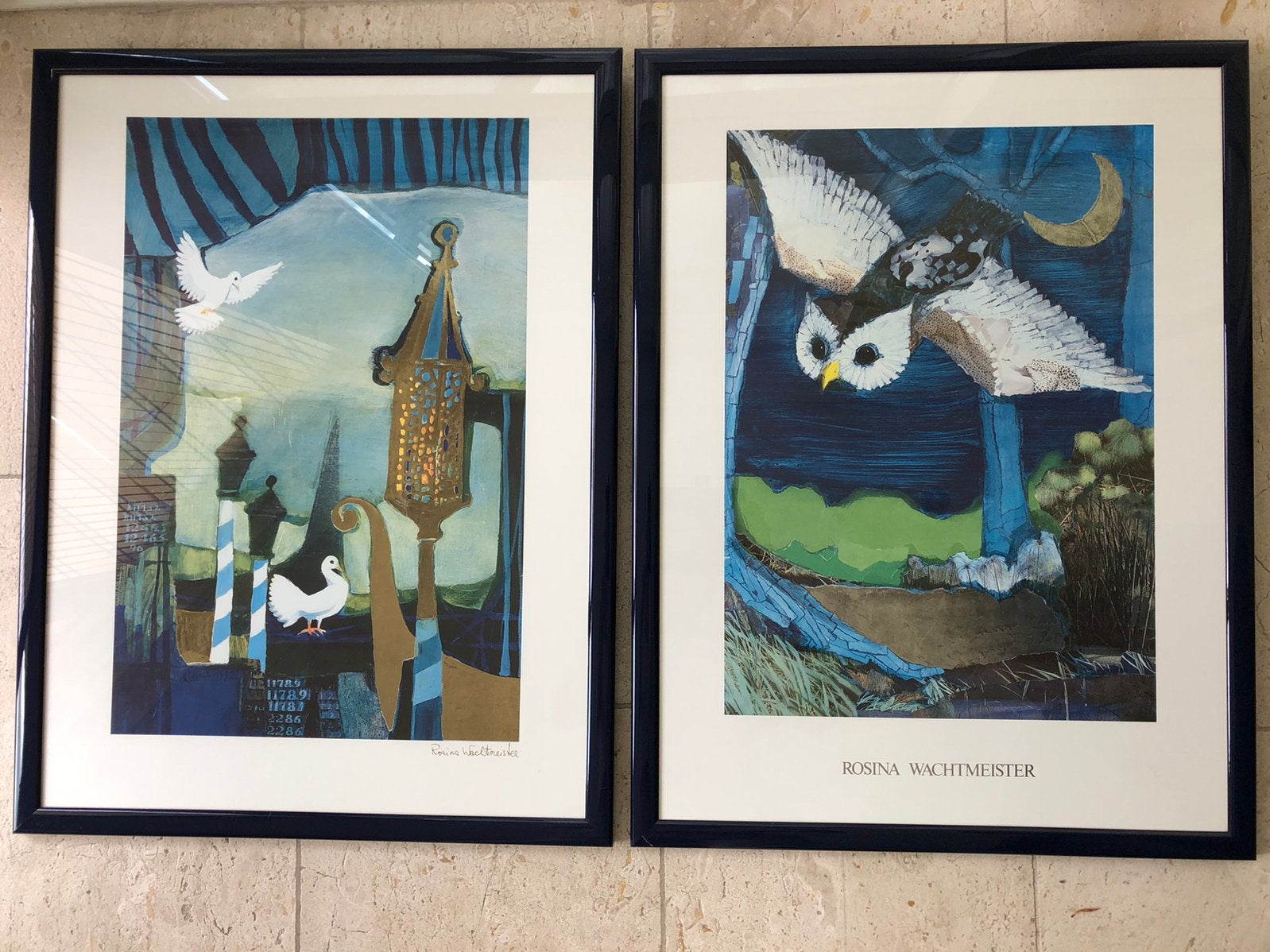 Twee prints van Rosina Wachtmeister, Ophalen, Met glas, Overige techniek, Dieren en Natuur