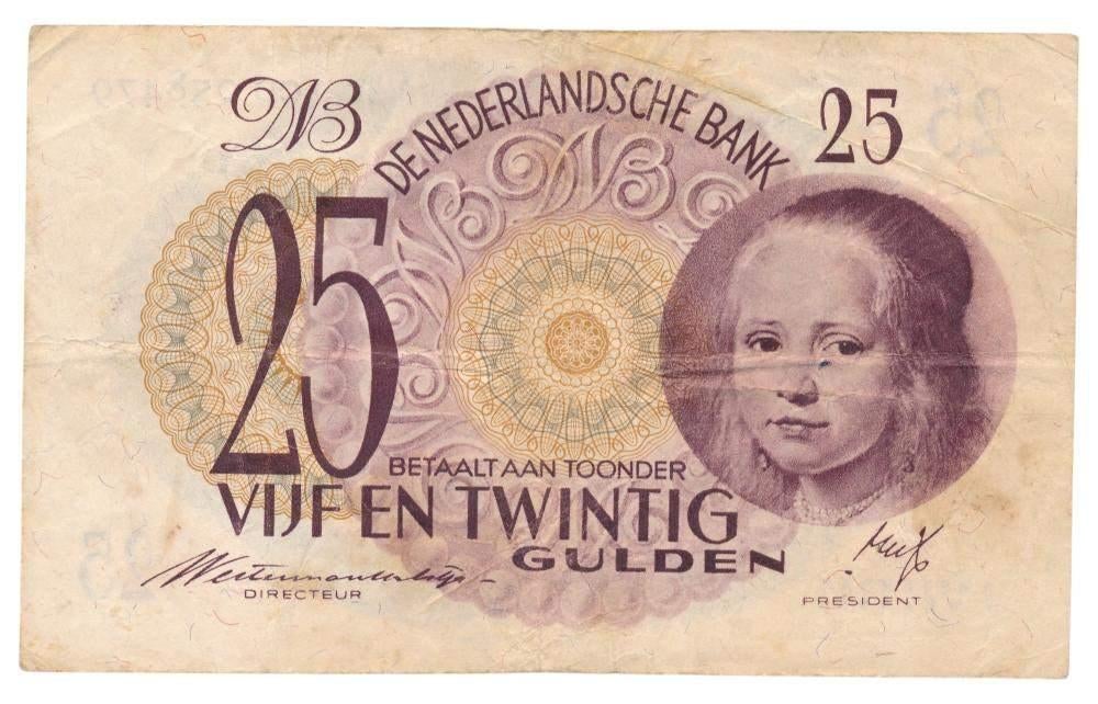 Nederland 25 Gulden 1945 Meisje in blauw, Ophalen of Verzenden, 25 gulden, Los biljet