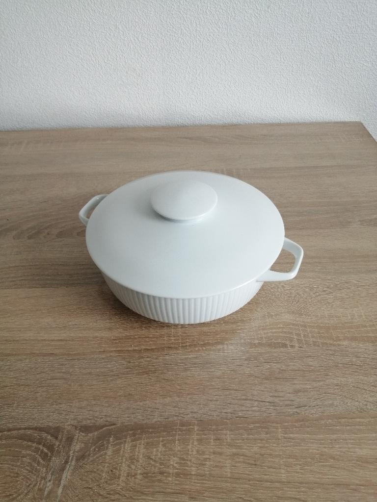 MOET NU WEG!! STEVIGE SCHAAL MET DEKSEL RONDVORMIG WIT, Huis en Inrichting, Ophalen of Verzenden, Gebruikt, Glas, Wit