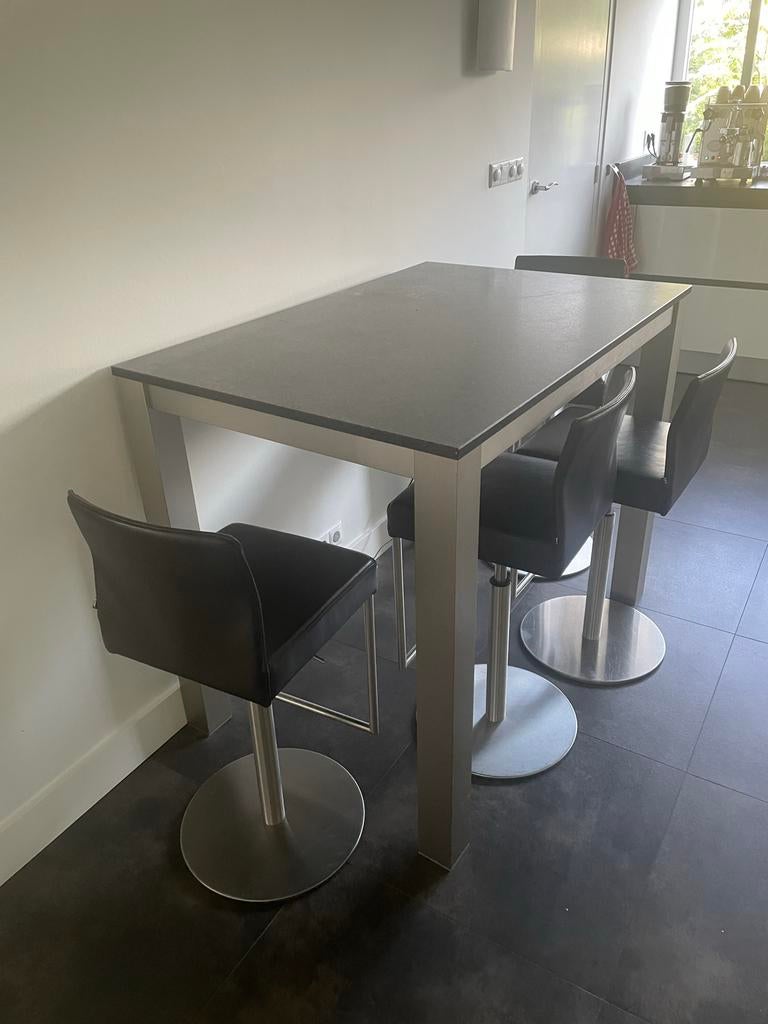 KFF Glooh barstoelen met granieten tafel, Huis en Inrichting, Barkrukken, Ophalen, In hoogte verstelbaar, 60 tot 90 cm, Zo goed als nieuw
