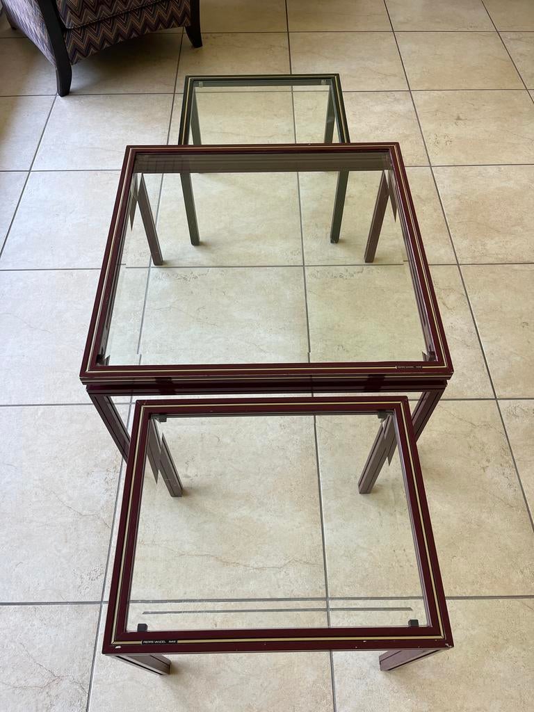 Set van 3 salontafels: 2 van Pierre Vandel Paris,., Huis en Inrichting, Tafels | Bijzettafels, Gebruikt, Vierkant, 45 tot 60 cm