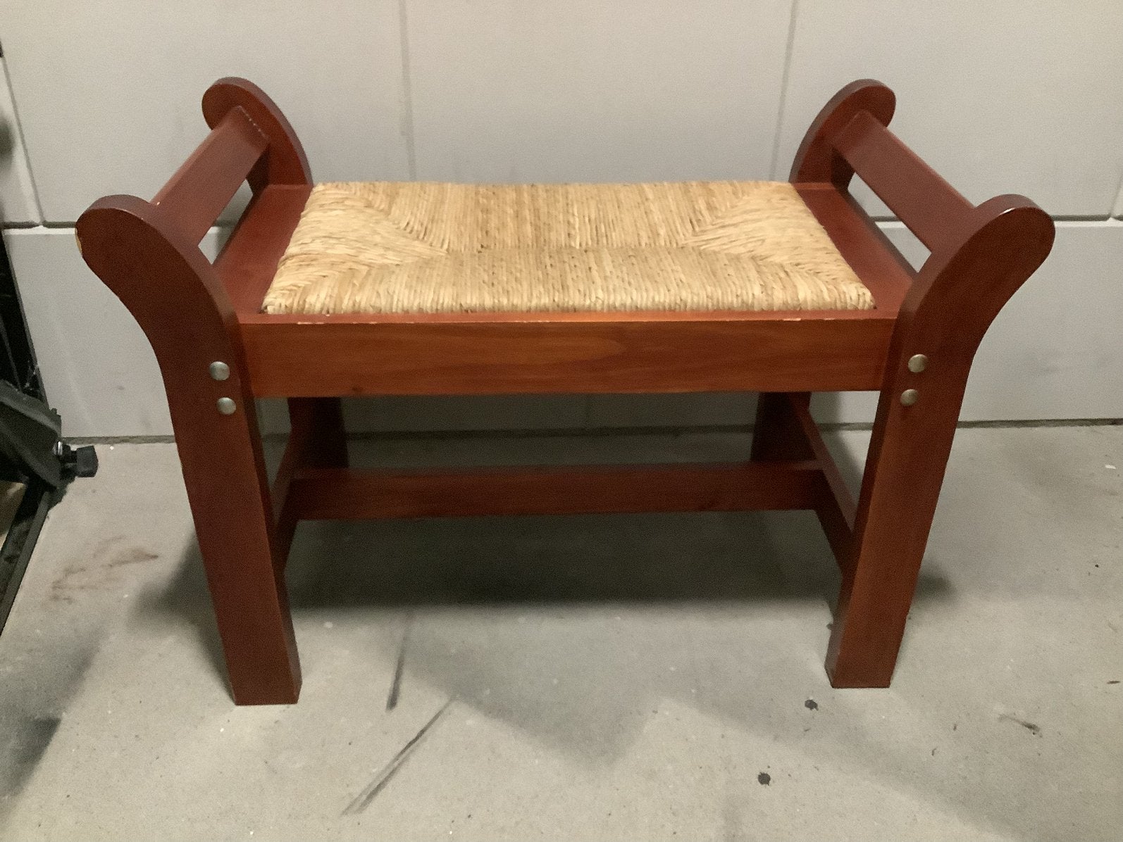 Bankje hout met rietenzitting, Ophalen, 75 tot 100 cm, Zo goed als nieuw, Oud hollands