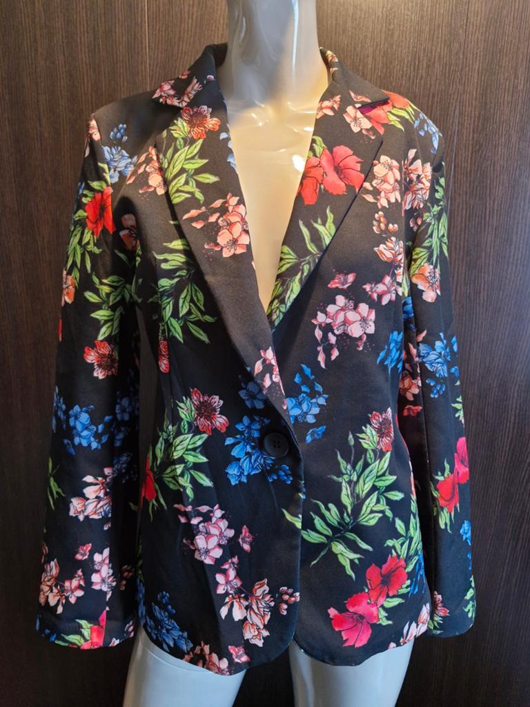 Blazer gebloemd maat L, Verzenden, Zwart, Maat 42/44 (L), Zo goed als nieuw