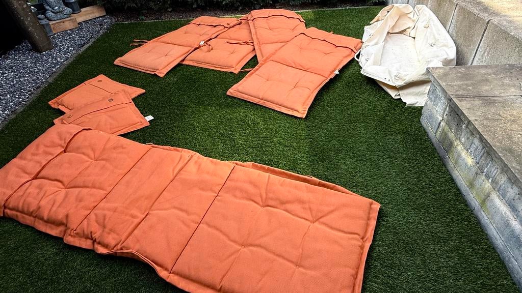 Jan des Bouvrie Tuinkussenset (stoel/deckchair) + tas, Ophalen, Gebruikt