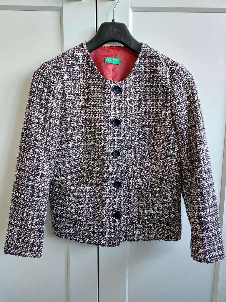 Dames Colbertjas United Colors of Benetton Rood Wit Blauw, Maat 38/40 (M), Blauw, Ophalen of Verzenden, Zo goed als nieuw