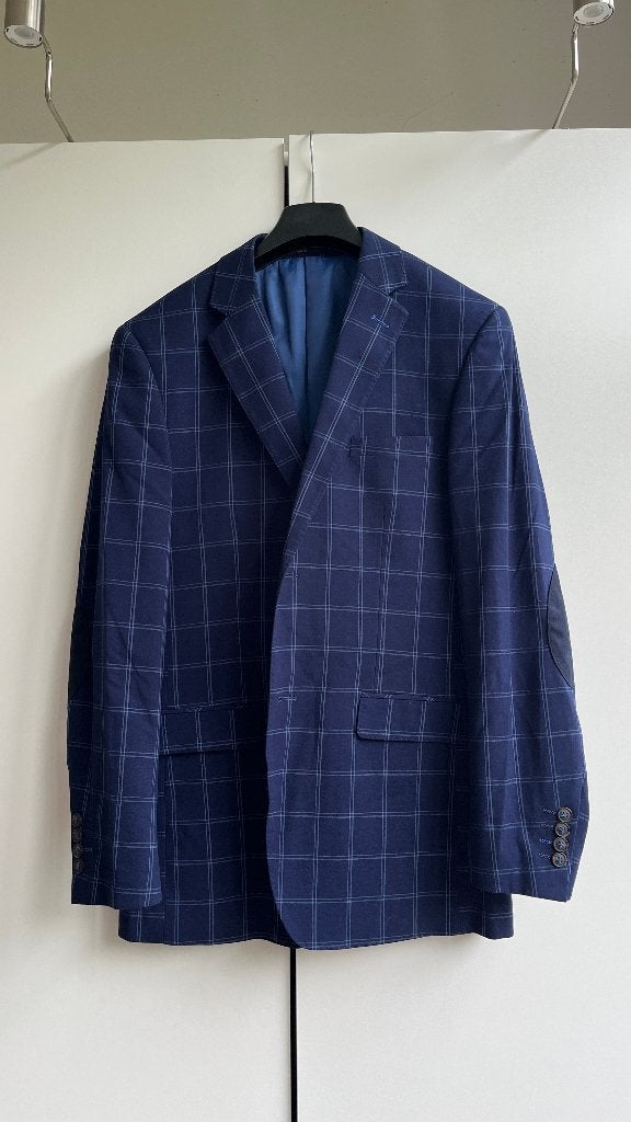 Benjamin Barker Slim Fit Colbert Navy Ruit – Maat 50, Ophalen of Verzenden, Zo goed als nieuw, Benjamin Barker, Maat 48/50 (M)