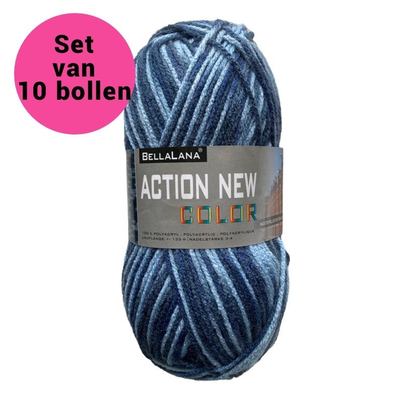 10 bollen Action New acrylgaren blauw gemêleerd, Ophalen of Verzenden, Nieuw, Breien of Haken, Wol of Garen