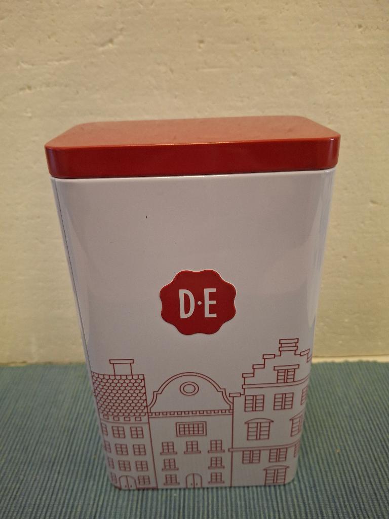 Douwe Egberts - mooi koffie blik met grachtenhuisjes, Ophalen of Verzenden, Zo goed als nieuw, Koffie, Douwe Egberts