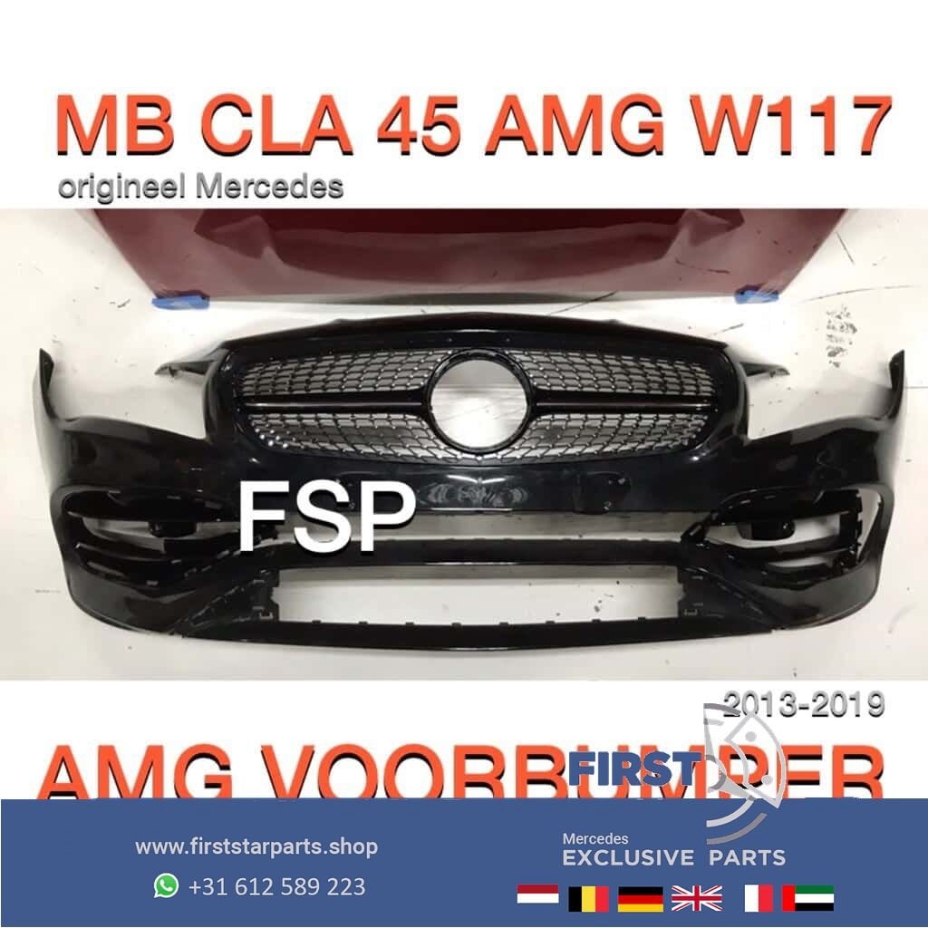 W117 CLA 45 AMG Facelift Voorbumper + diamond gril zwart ori, Gebruikt, -, Voor, Ophalen of Verzenden