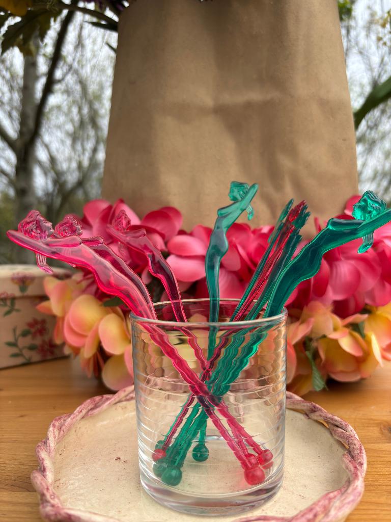 Roerstaafjes - cocktail - jaren 50-60 - groen rood - Nude, Verzamelen, Ophalen of Verzenden, Zo goed als nieuw, Gebruiksvoorwerp