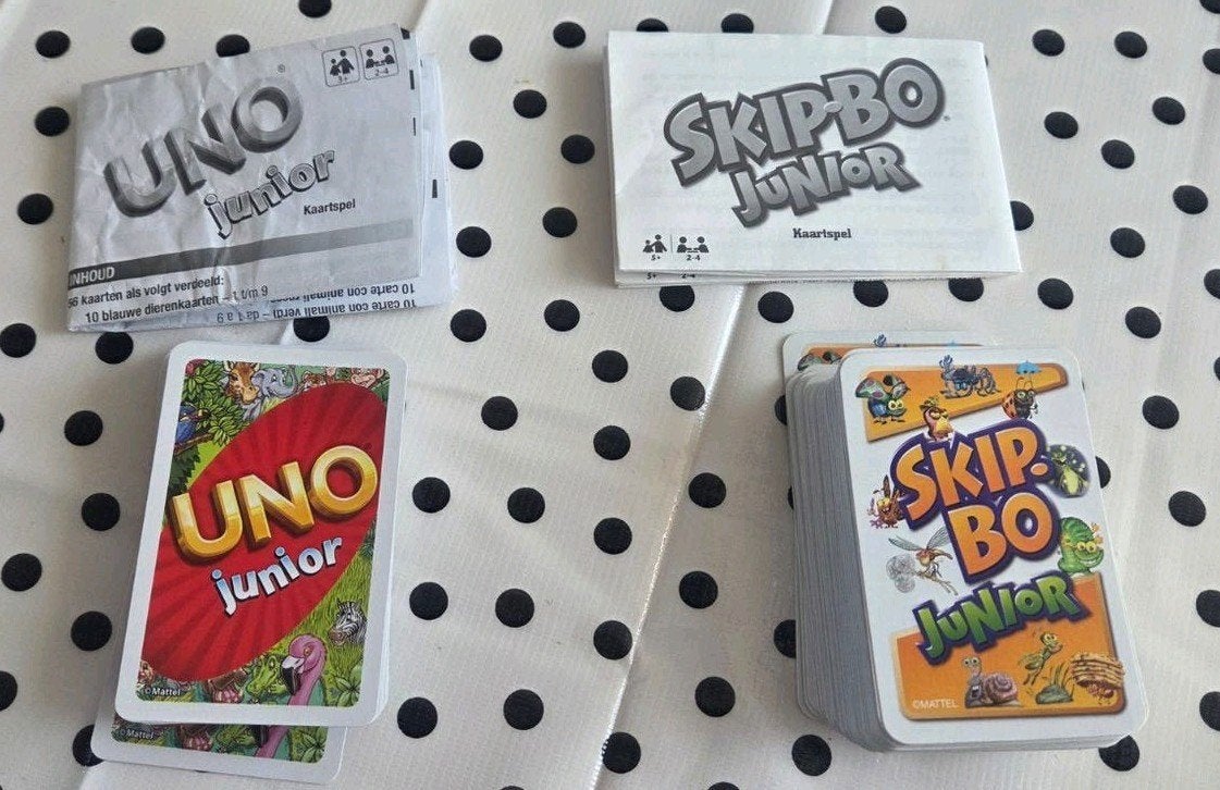 Uno Junior en Skip-Bo Junior kaartspellen, Vijf spelers of meer, Ophalen, Gebruikt, Mattel