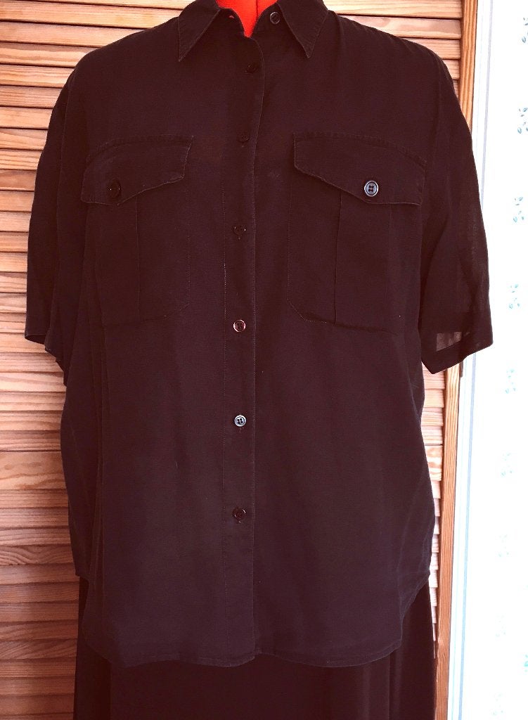 Mexx zwart  katoenmix blouse met korte mouwen maat 38/40 M, Mexx, Zwart, Maat 42/44 (L), Ophalen of Verzenden
