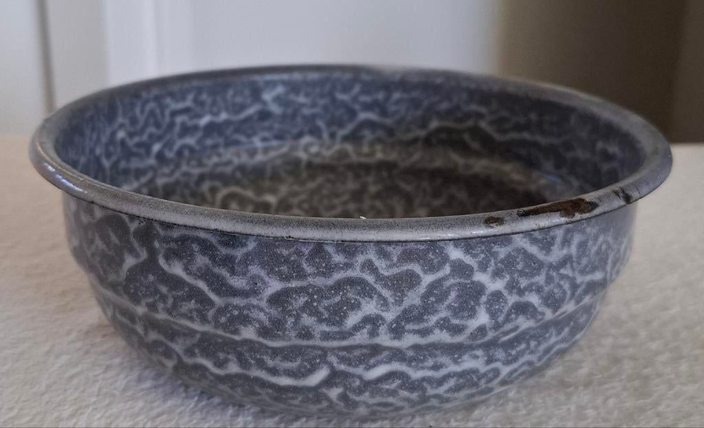 Emaille schaaltje grijs gewolkt, Antiek en Kunst, Antiek | Emaille, Ophalen of Verzenden