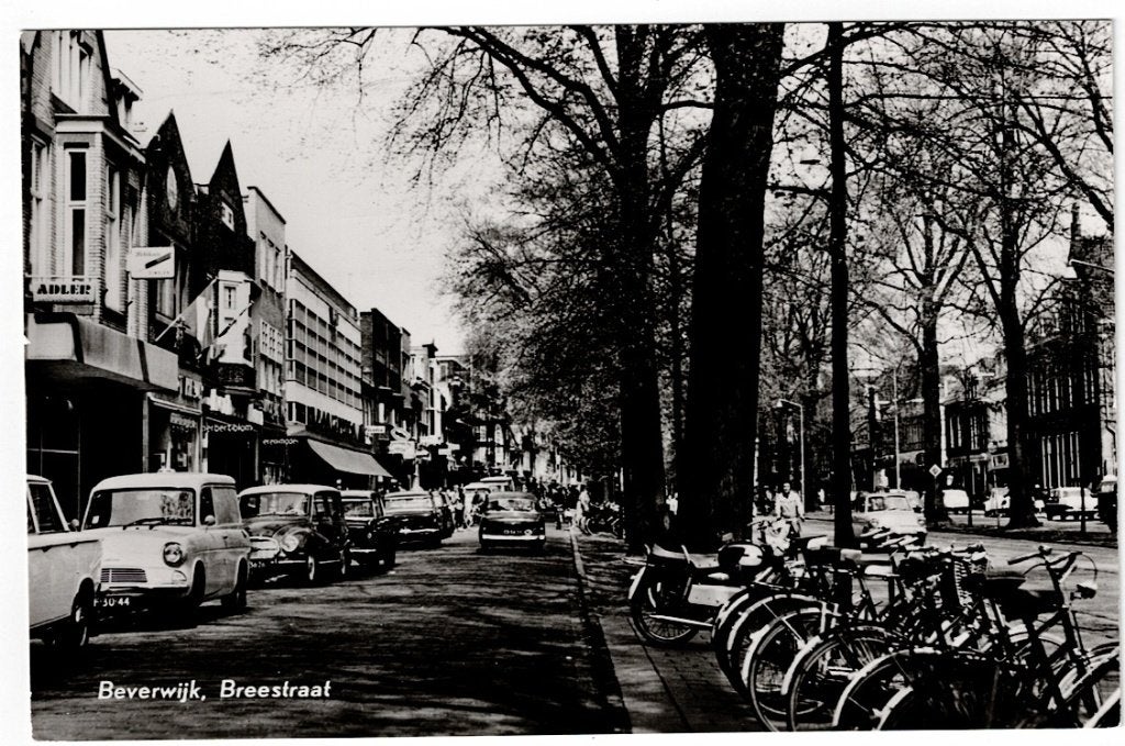 Beverwijk 1970. Fotokaart van de Breestraat (auto)., Ophalen of Verzenden, 1960 tot 1980, Gelopen, Noord-Holland