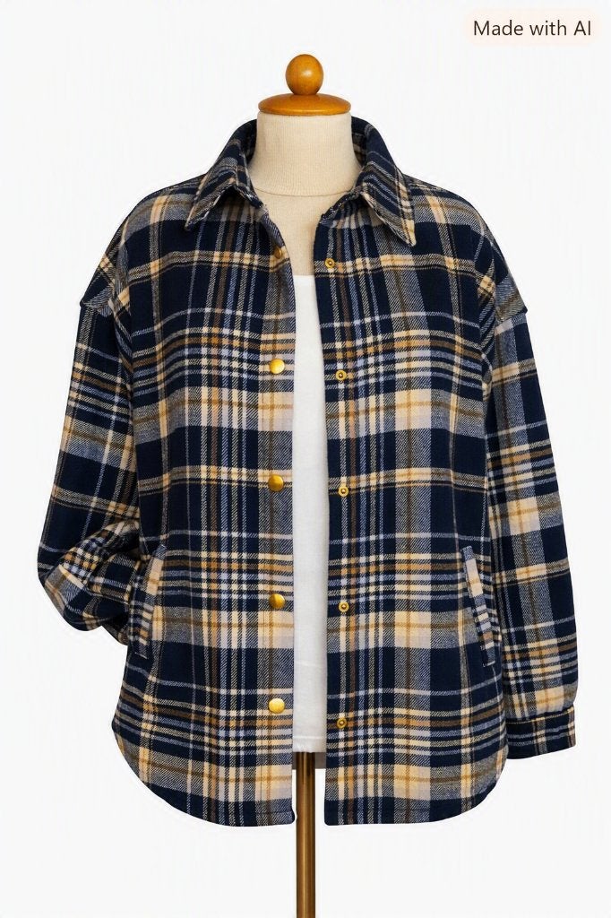 Bien Blue Shirt Jacket  M  Wol/Polyester  Blauw/Beige   ruit, Maat 38/40 (M), Overige kleuren, Verzenden, Nieuw