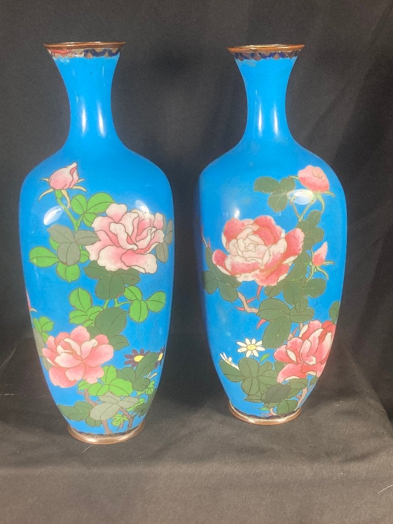 Stel Japans cloisonne emaille vazen Meiji (1867 – 1912), Antiek en Kunst, Ophalen of Verzenden