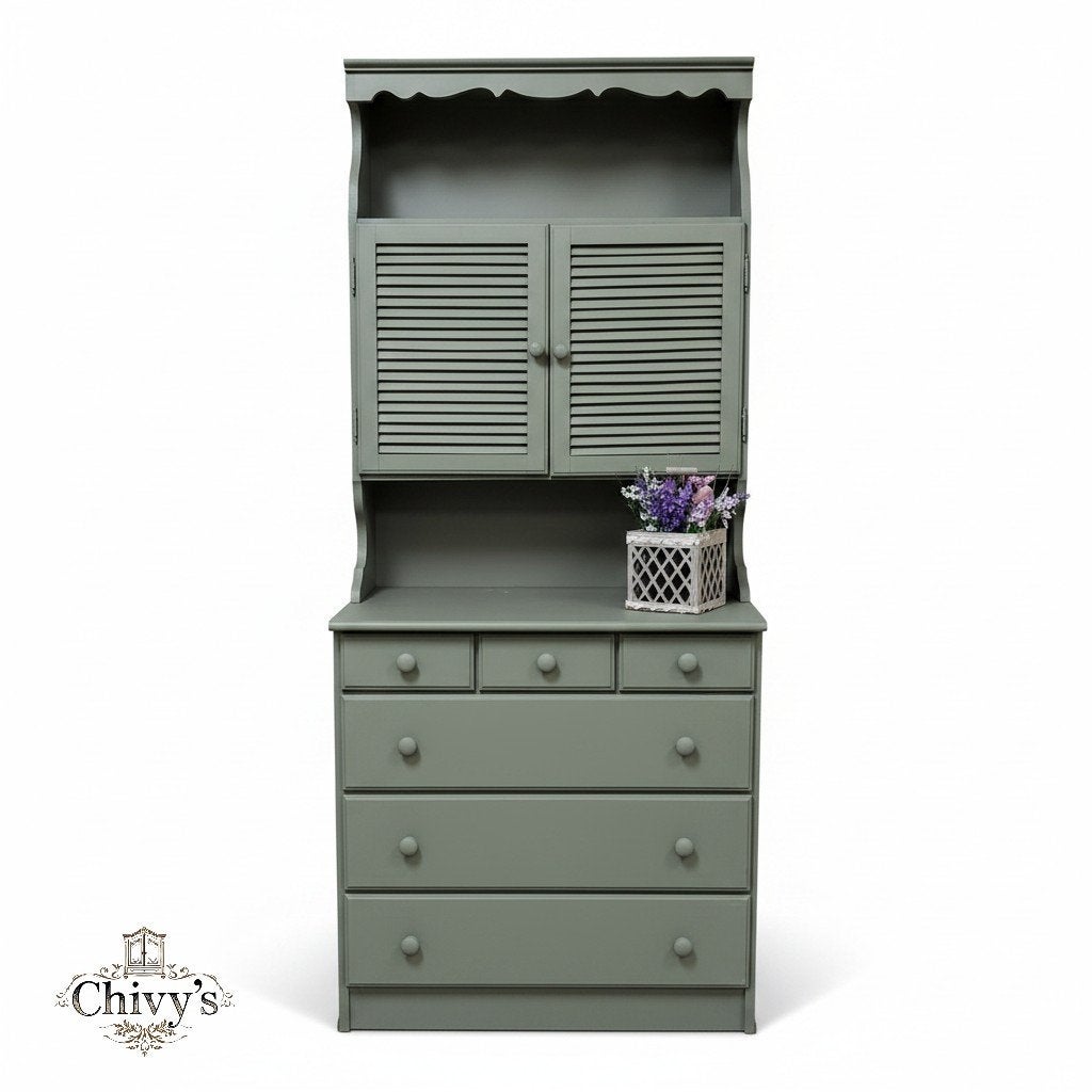 Uniek Antiek kastje met louvre deurtjes in vintage groen, Huis en Inrichting, Ophalen of Verzenden, Zo goed als nieuw, Shabby chic