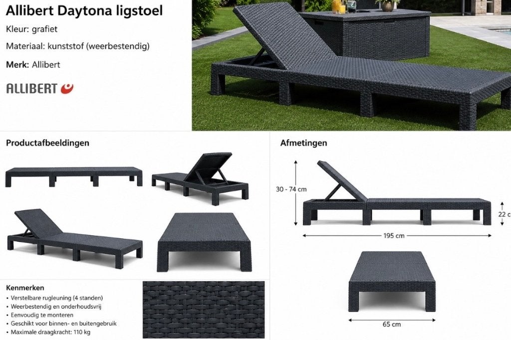 Kunststof ratan ligstoel Allibert, Tuin en Terras, Ophalen, Gebruikt, Kunststof